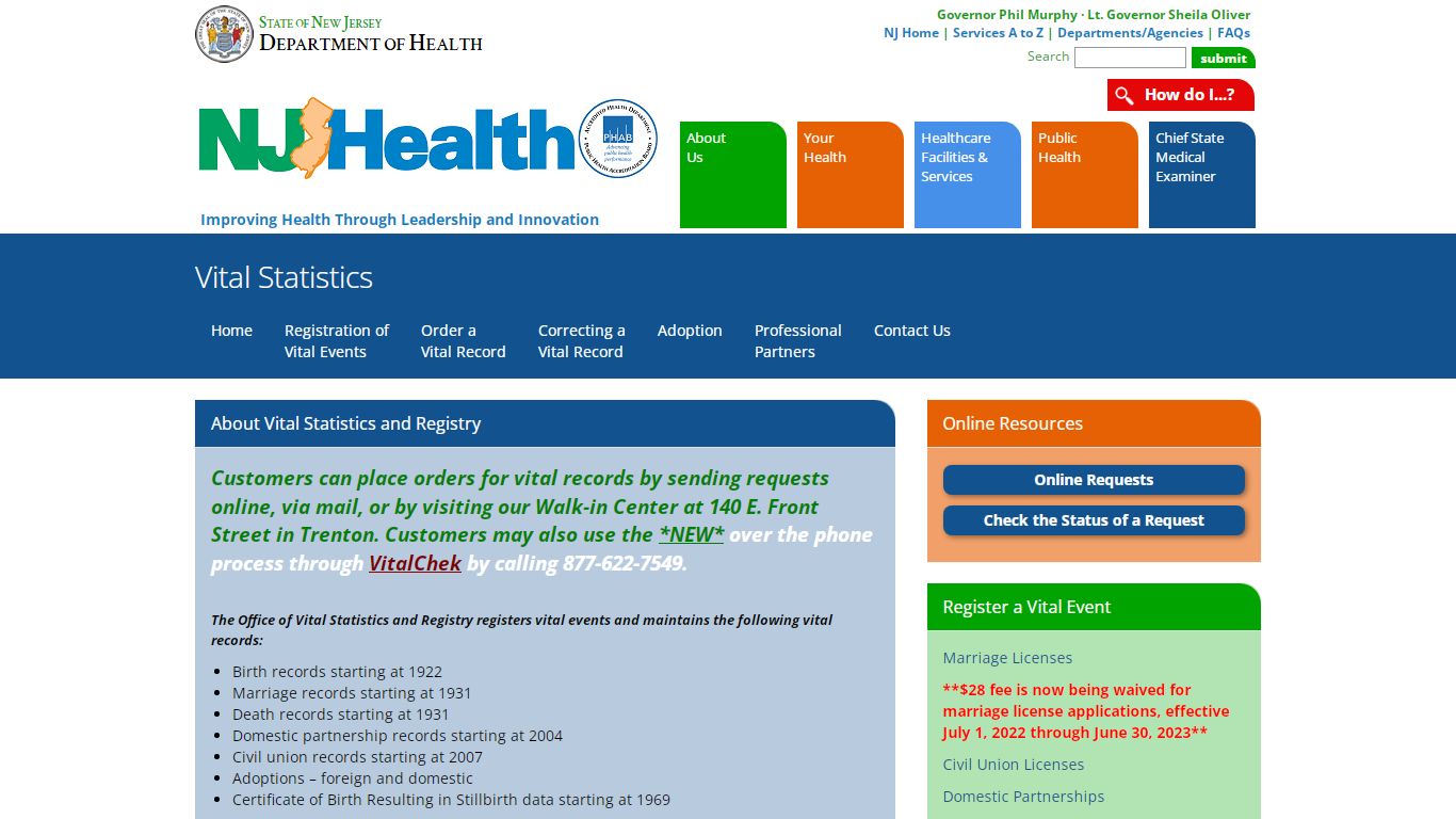 Department of Health | Vital Statistics - Government of New Jersey